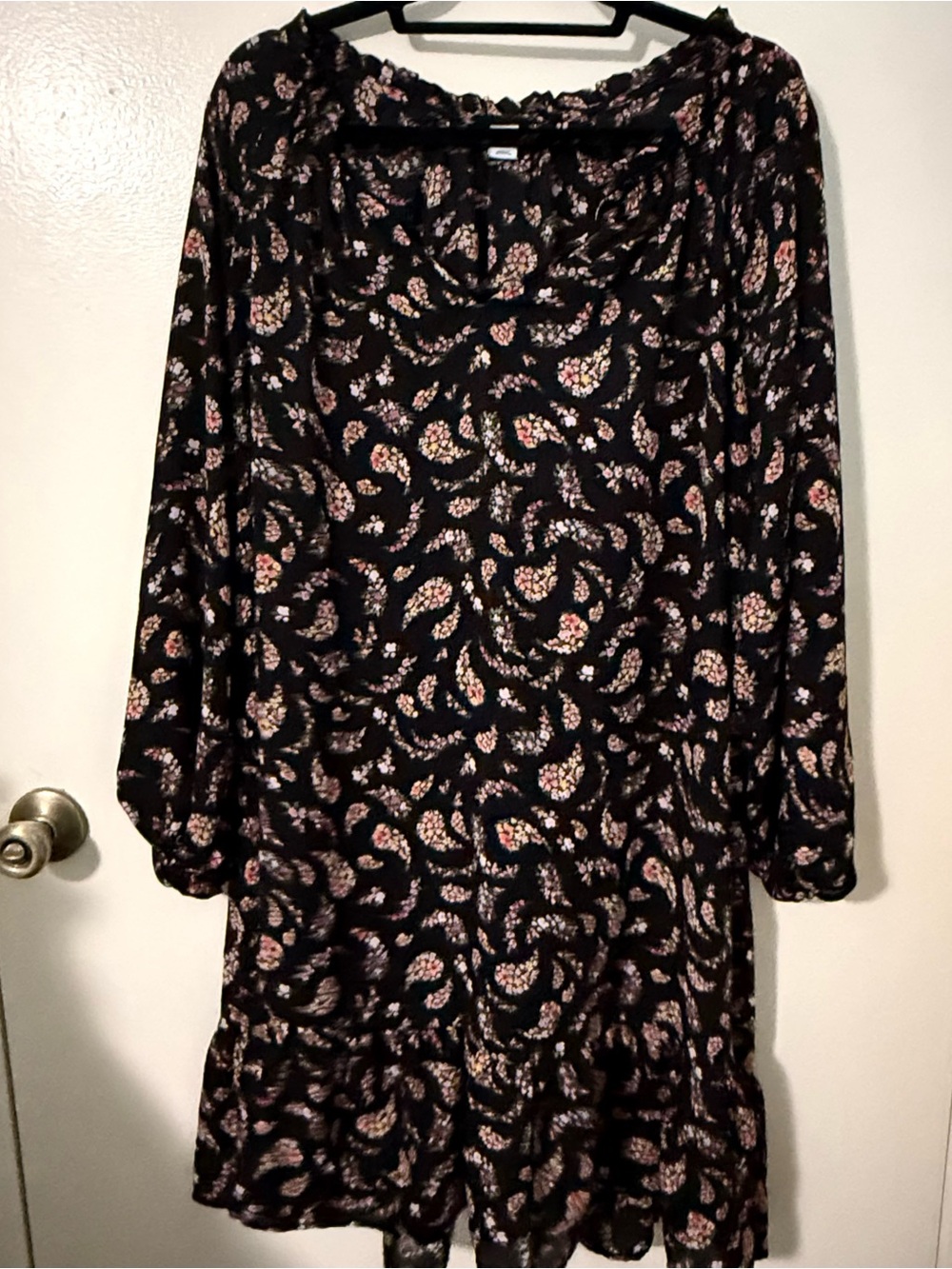 Old Navy Peasant Dress Womens XL Black Floral Paisley Print Balloon Sleeve Boho